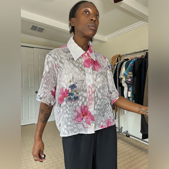 Vintage floral flower Blouse button up size 10 no flaws - Picture 4 of 6